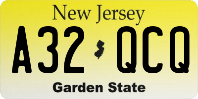 NJ license plate A32QCQ
