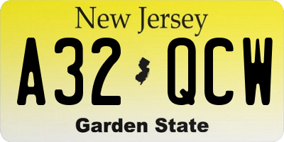NJ license plate A32QCW