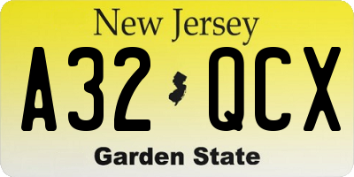 NJ license plate A32QCX