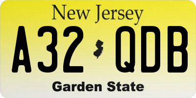 NJ license plate A32QDB