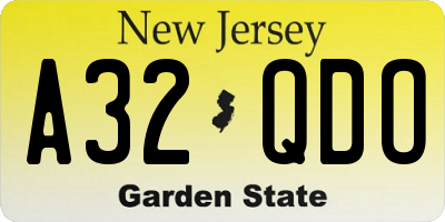 NJ license plate A32QDO