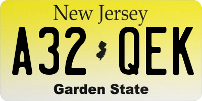 NJ license plate A32QEK