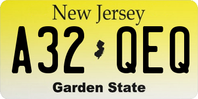 NJ license plate A32QEQ