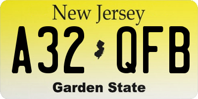NJ license plate A32QFB