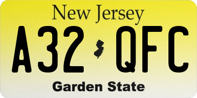 NJ license plate A32QFC