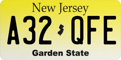 NJ license plate A32QFE
