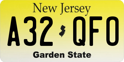 NJ license plate A32QFO