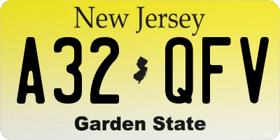 NJ license plate A32QFV