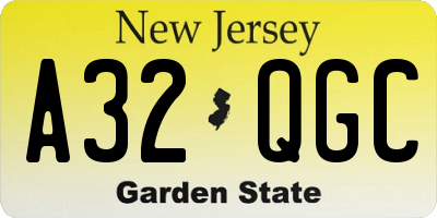 NJ license plate A32QGC