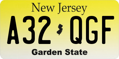 NJ license plate A32QGF