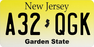 NJ license plate A32QGK