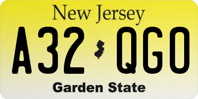NJ license plate A32QGO