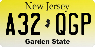 NJ license plate A32QGP