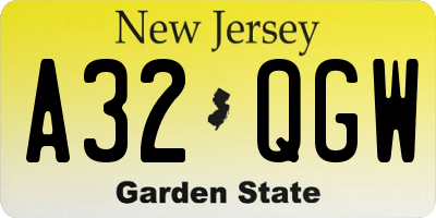 NJ license plate A32QGW