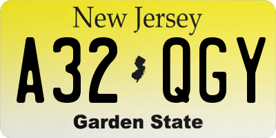 NJ license plate A32QGY