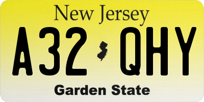 NJ license plate A32QHY