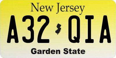 NJ license plate A32QIA
