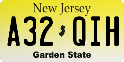 NJ license plate A32QIH