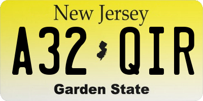 NJ license plate A32QIR