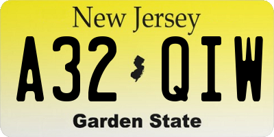 NJ license plate A32QIW