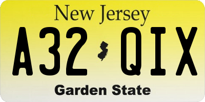 NJ license plate A32QIX
