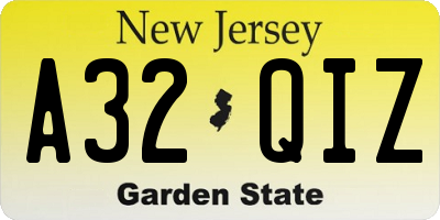 NJ license plate A32QIZ