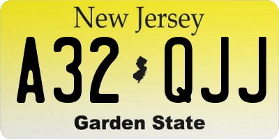 NJ license plate A32QJJ