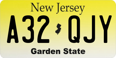 NJ license plate A32QJY