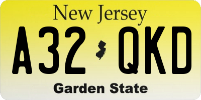 NJ license plate A32QKD