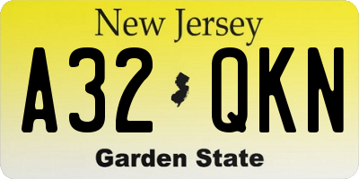 NJ license plate A32QKN