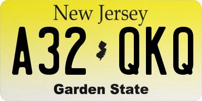 NJ license plate A32QKQ