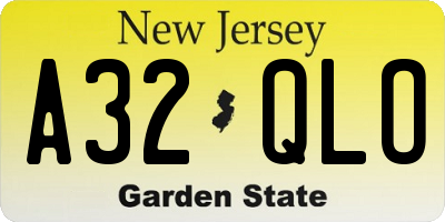 NJ license plate A32QLO