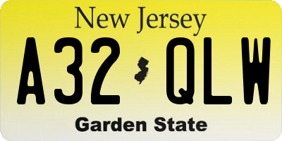 NJ license plate A32QLW