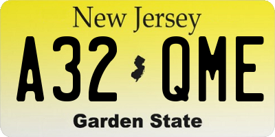 NJ license plate A32QME