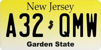 NJ license plate A32QMW