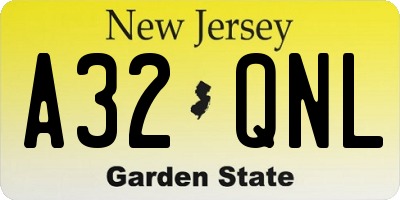 NJ license plate A32QNL