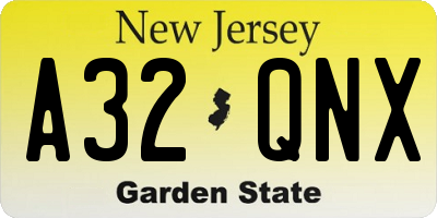 NJ license plate A32QNX