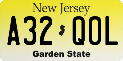 NJ license plate A32QOL