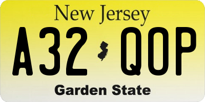 NJ license plate A32QOP