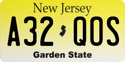 NJ license plate A32QOS