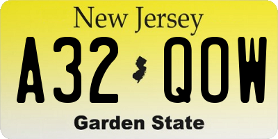 NJ license plate A32QOW