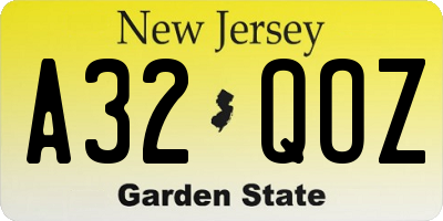 NJ license plate A32QOZ