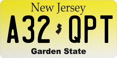 NJ license plate A32QPT