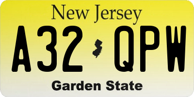 NJ license plate A32QPW