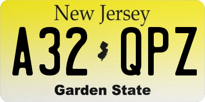 NJ license plate A32QPZ