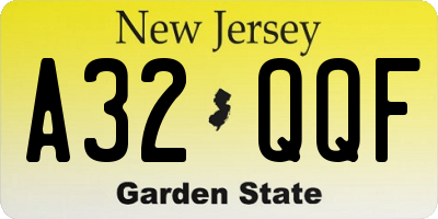 NJ license plate A32QQF