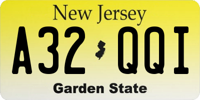 NJ license plate A32QQI