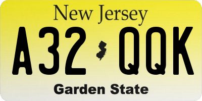 NJ license plate A32QQK