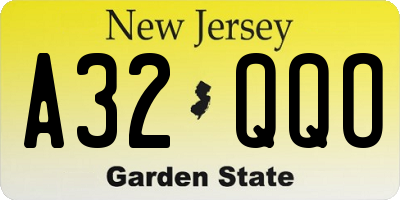 NJ license plate A32QQO