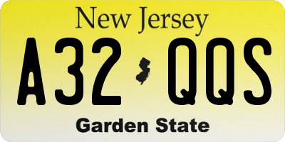 NJ license plate A32QQS